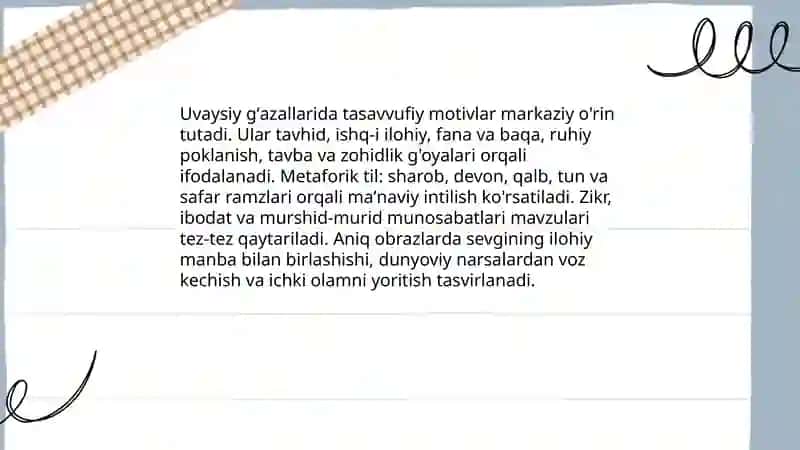 Uvaysiy gʻazallari haqida 4