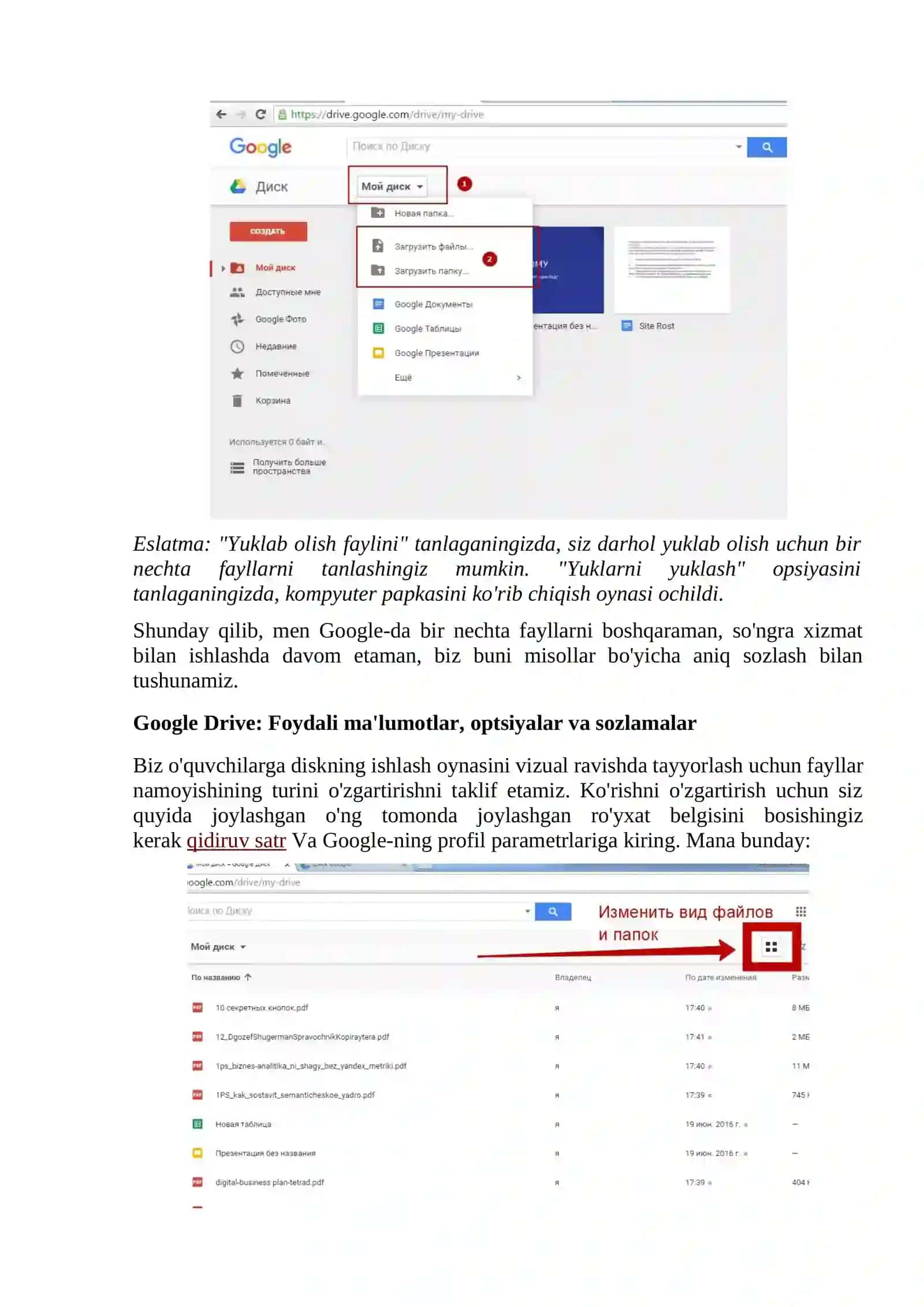 Google Drive omboriga ma'lumot joylashtirish va ular bilan bo'lishish. 4