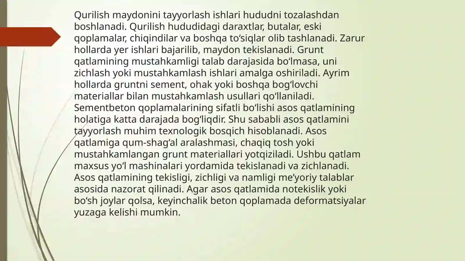 Sementbeton qoplamalarini qurish texnologik jarayonlari. Sifat nazorati 4