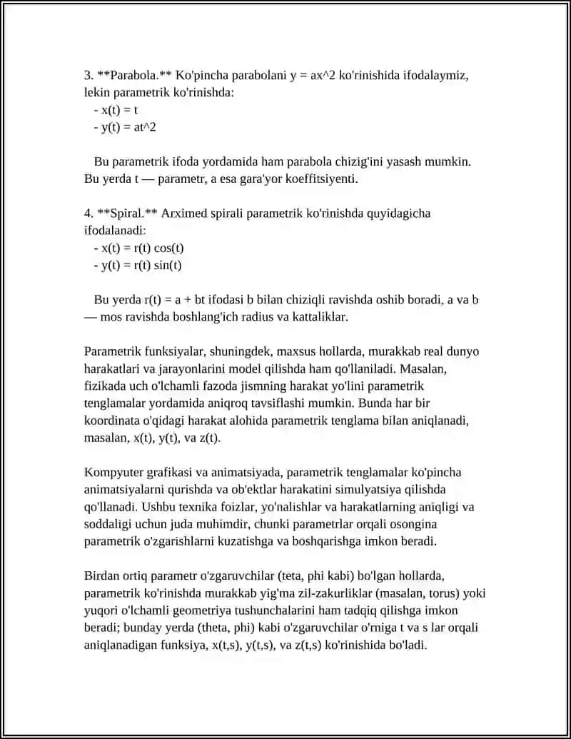 PARAMETRIK KO'RINISHDA BERILGAN FUNKSIYA 4