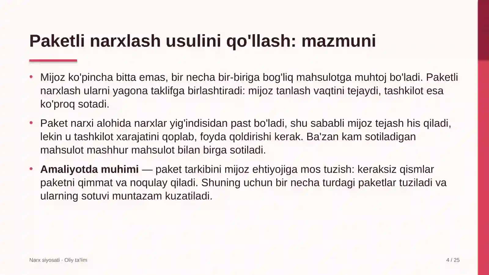 ehtiyot qismlar do'konlarida paketli narxlash usulini qo'llash 5726 4