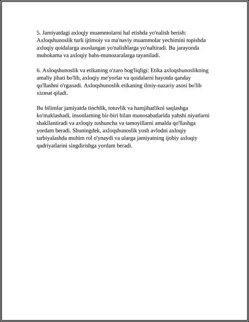 AXLOQSHUNOSLIK FANI NIMANI OʻRGANADI ETIKA FANINING ASOSIY VAZIFASI VA PREDMETINI IZOHLASH 4