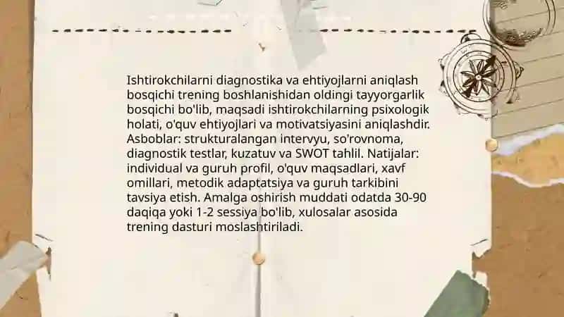 Psixologik treningning asosiy bosqichlari va guruhiy dinamika jarayonlari 4