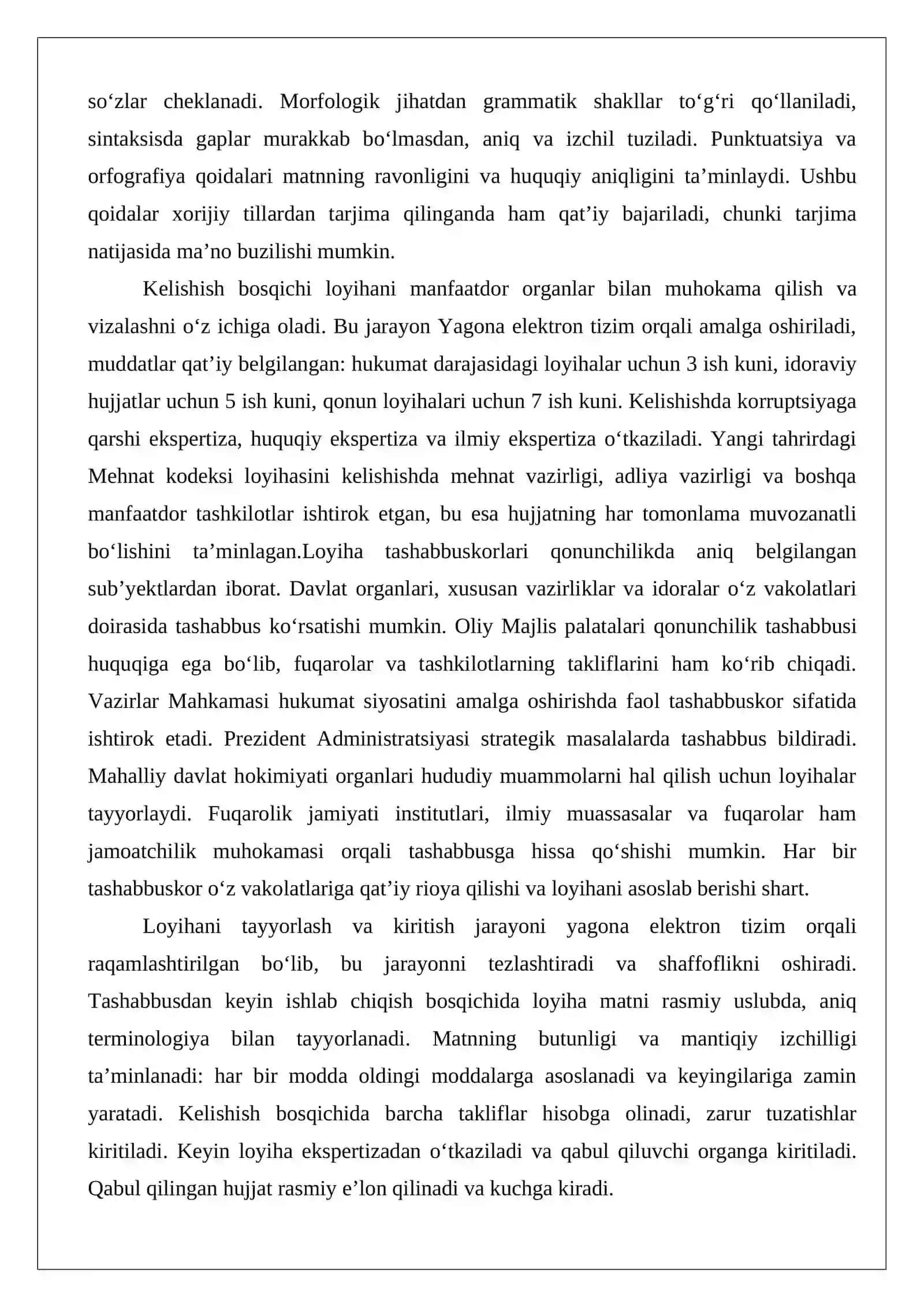 Normativ-huquqiy hujjat loyihasini vakolatli organga kiritish va normativ-huquqiy hujjatni qabul qilish 4
