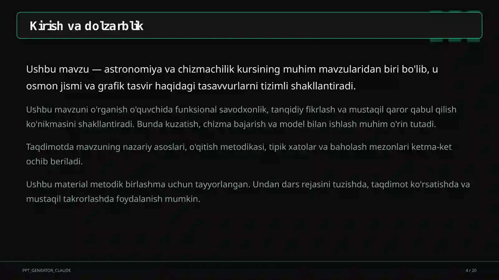 Chizmachilik asoslari: chizma asboblari va formatlar (8-sinf) 4
