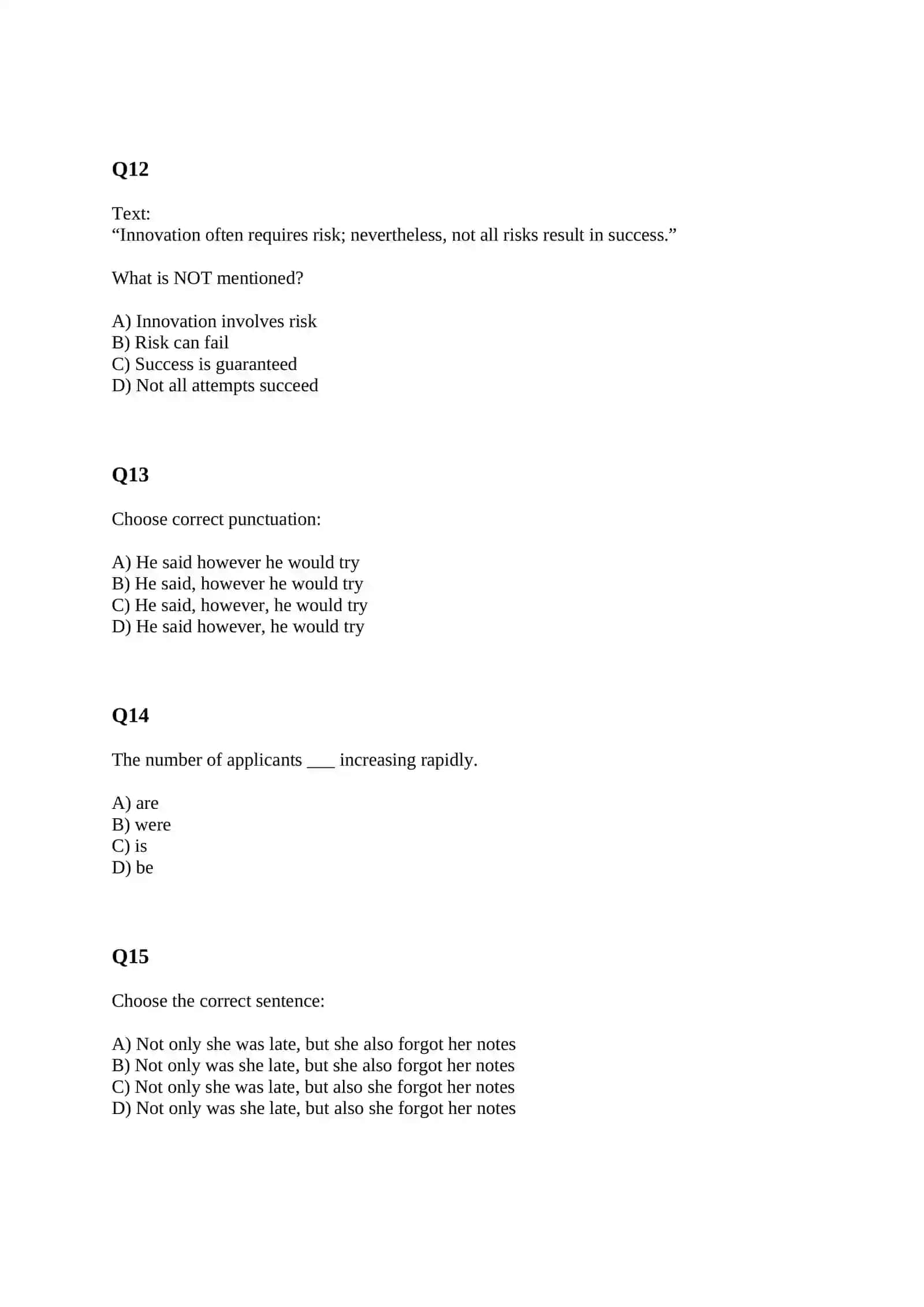 SAT STYLE TEST WITH ANSWERS 4