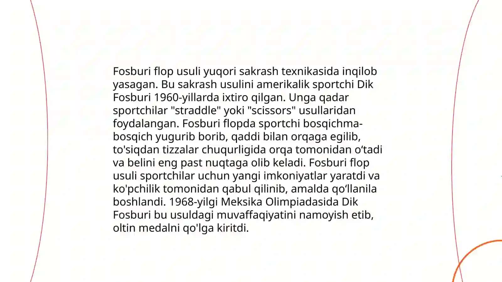 Yengil atletika: Yugurib kelib balandlikka sakrash texnikasini oʻrgatish 4