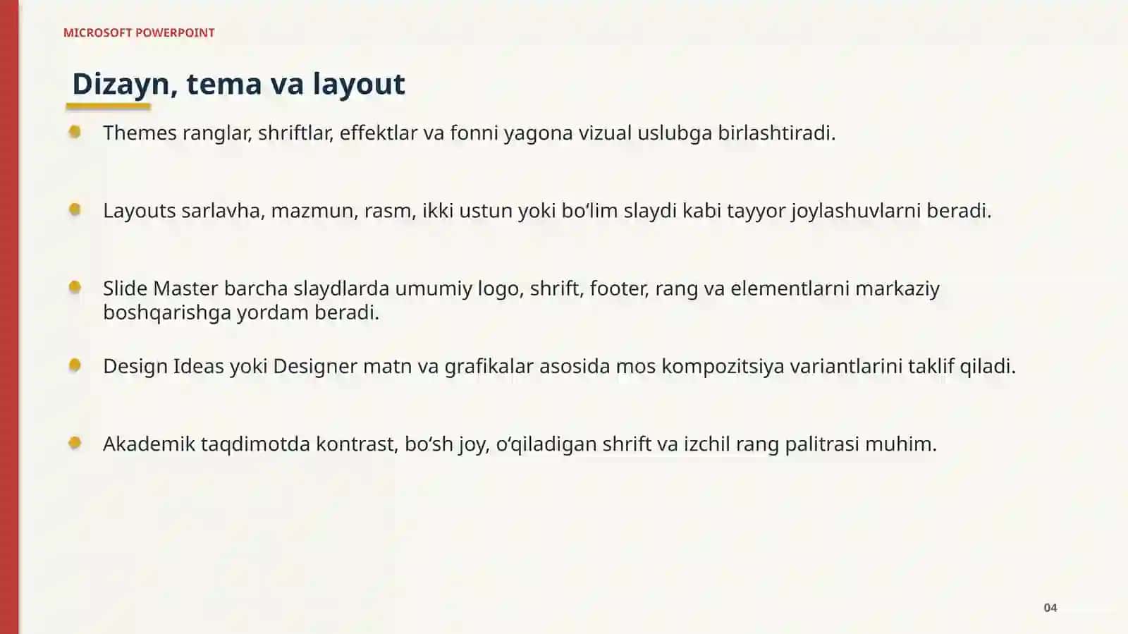 MICROSOFT POWERPOINT IMKONIYATLARI 4