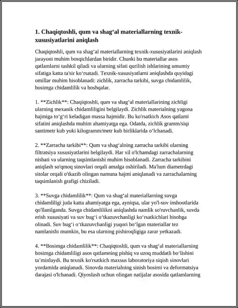 Chaqiqtoshli, qum va shagʻal materiallarning texnik-xususiyatlarini aniqlash 4