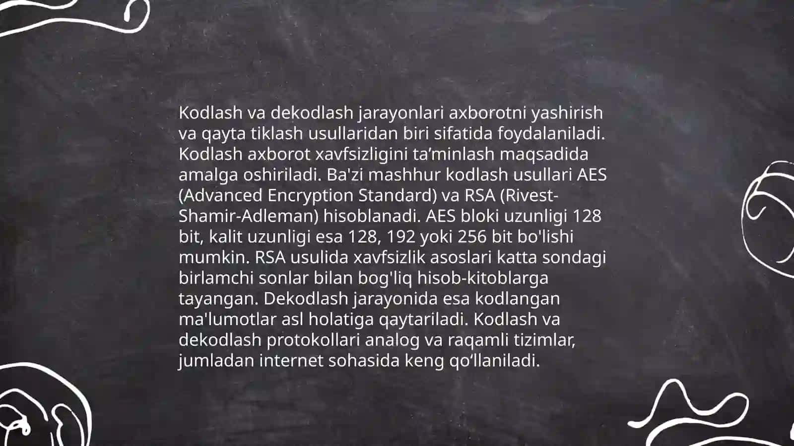 Axborotlarni o'zgartirish va uni kodlash 4