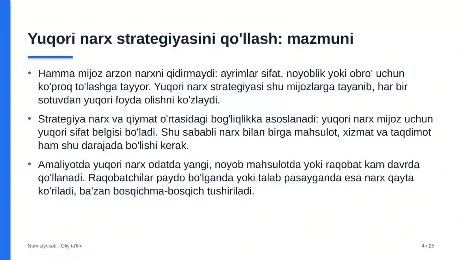 Turizmda yuqori narx strategiyasini qo'llash 4