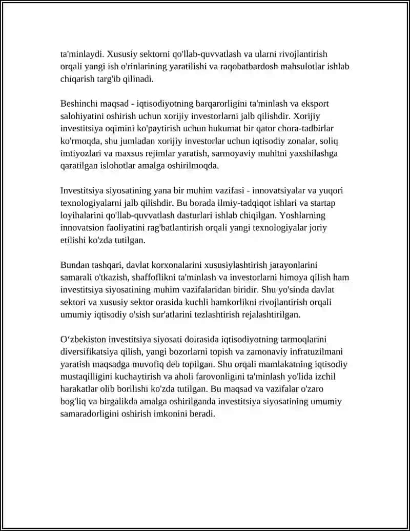 O‘ZBEKISTON RESPUBLIKASINING INVESTITSIYA SIYOSATI 4