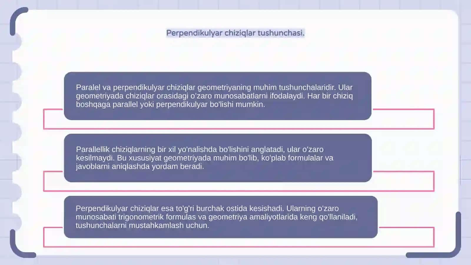 Parallel va perpendikulyar to'g'ri chiziqlar 4