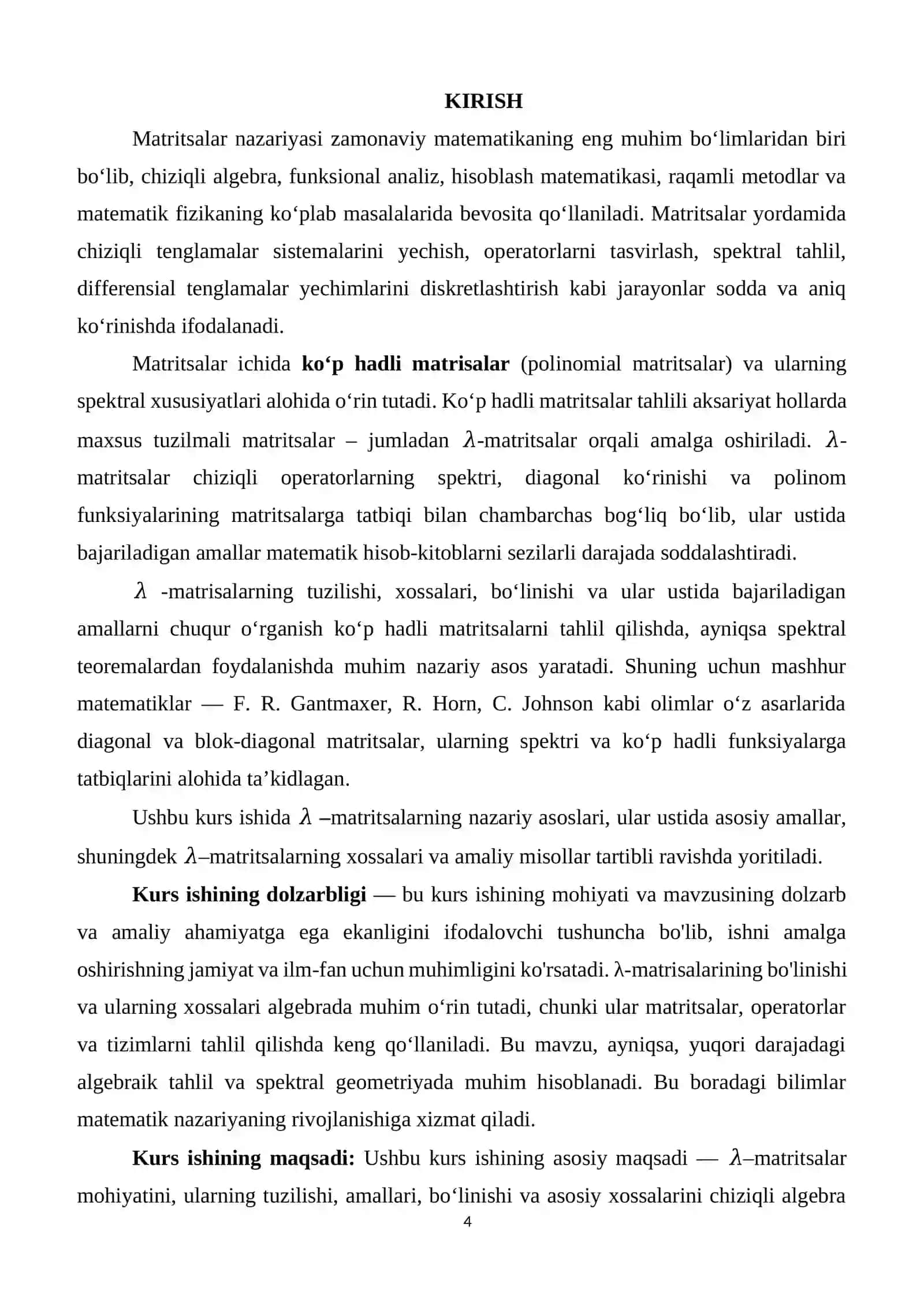 Lambda-matritsalarning bo'linishi va xossalari 4