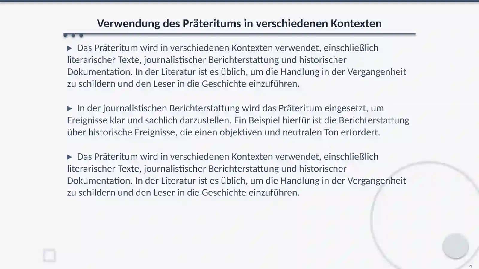 Areiten im Ausland Prateritum 4