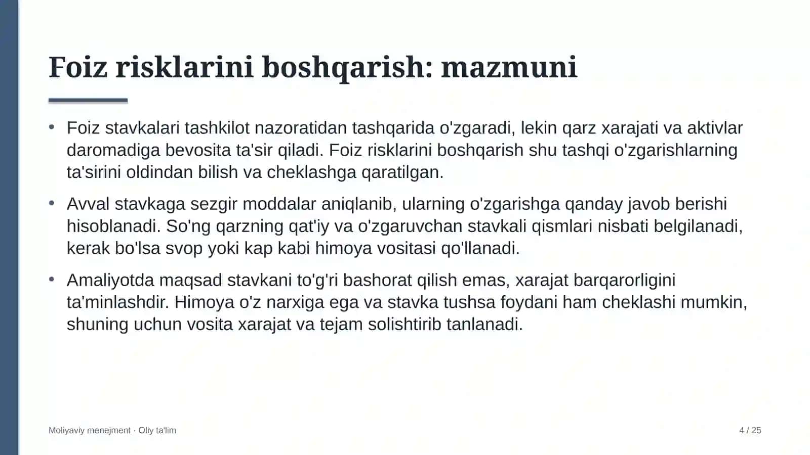 Turizmda foiz risklarini boshqarish 4