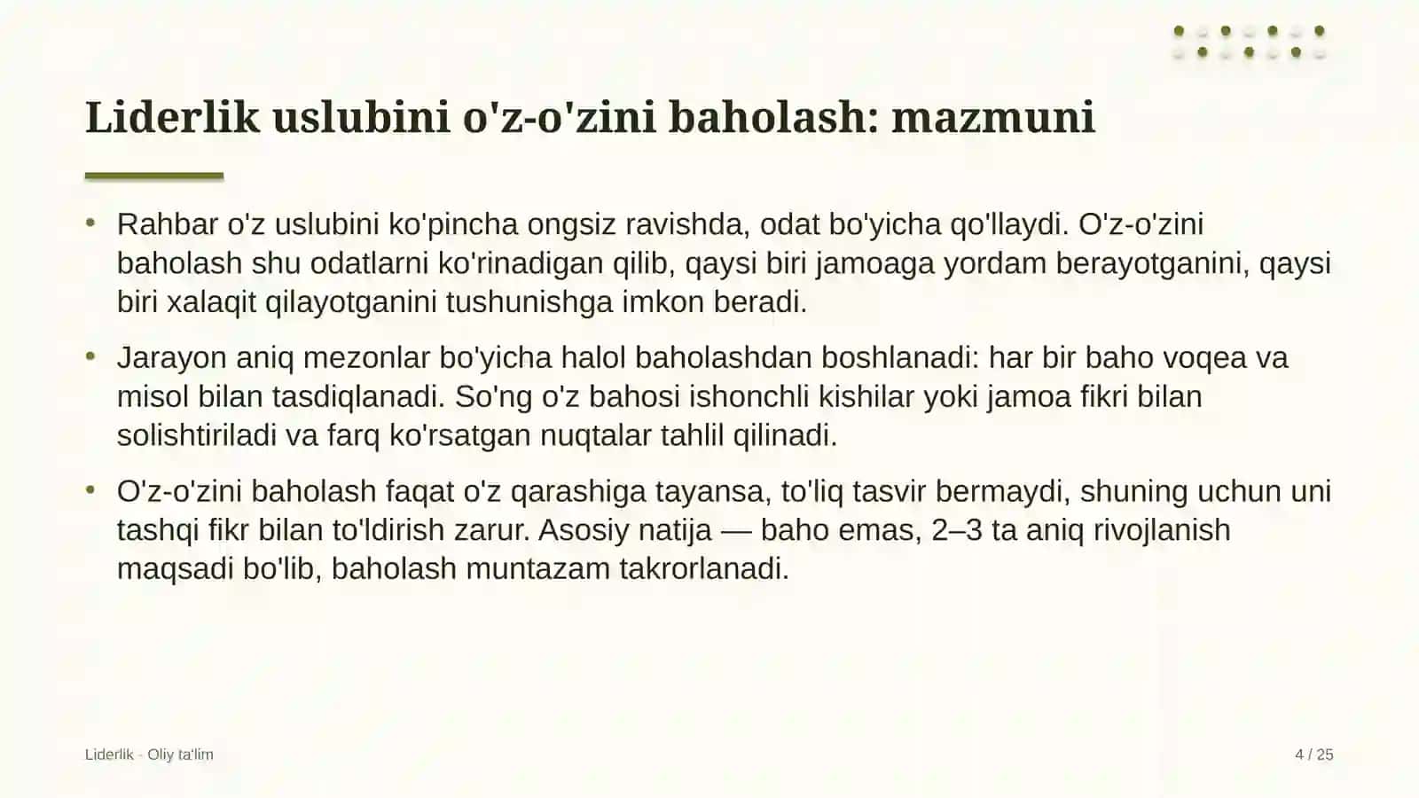 telemeditsinada liderlik uslubini o'z o'zini baholash 4674 4