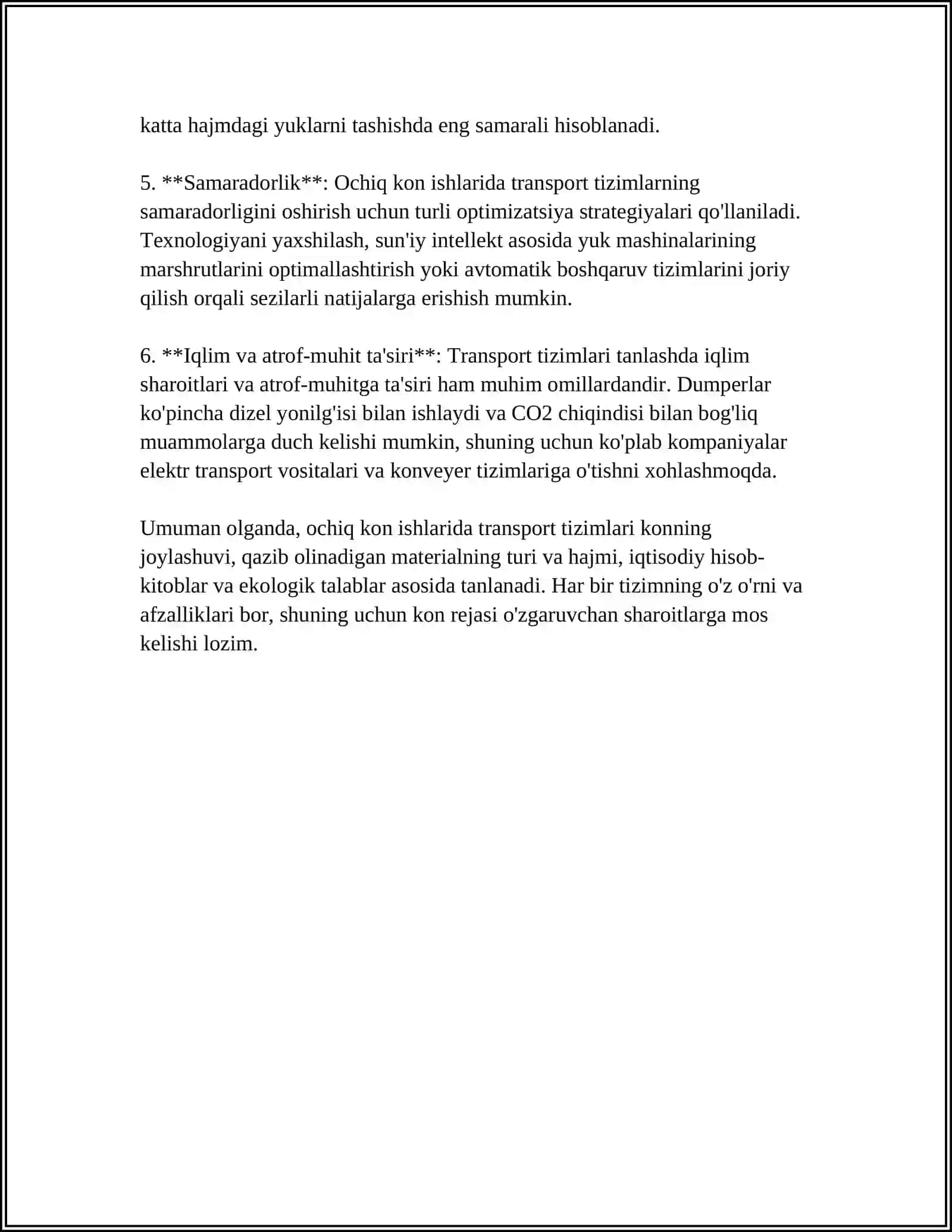 OCHIQ KON ISHLARIDA TRANSPORT TURLARI VA ULARNI QOʻLLASH SHAROITLARI 4