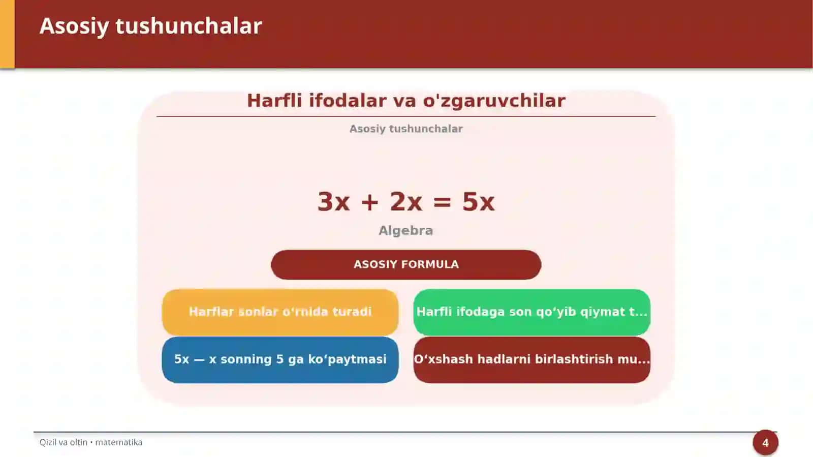 Harfli ifodalar va o'zgaruvchilar 4