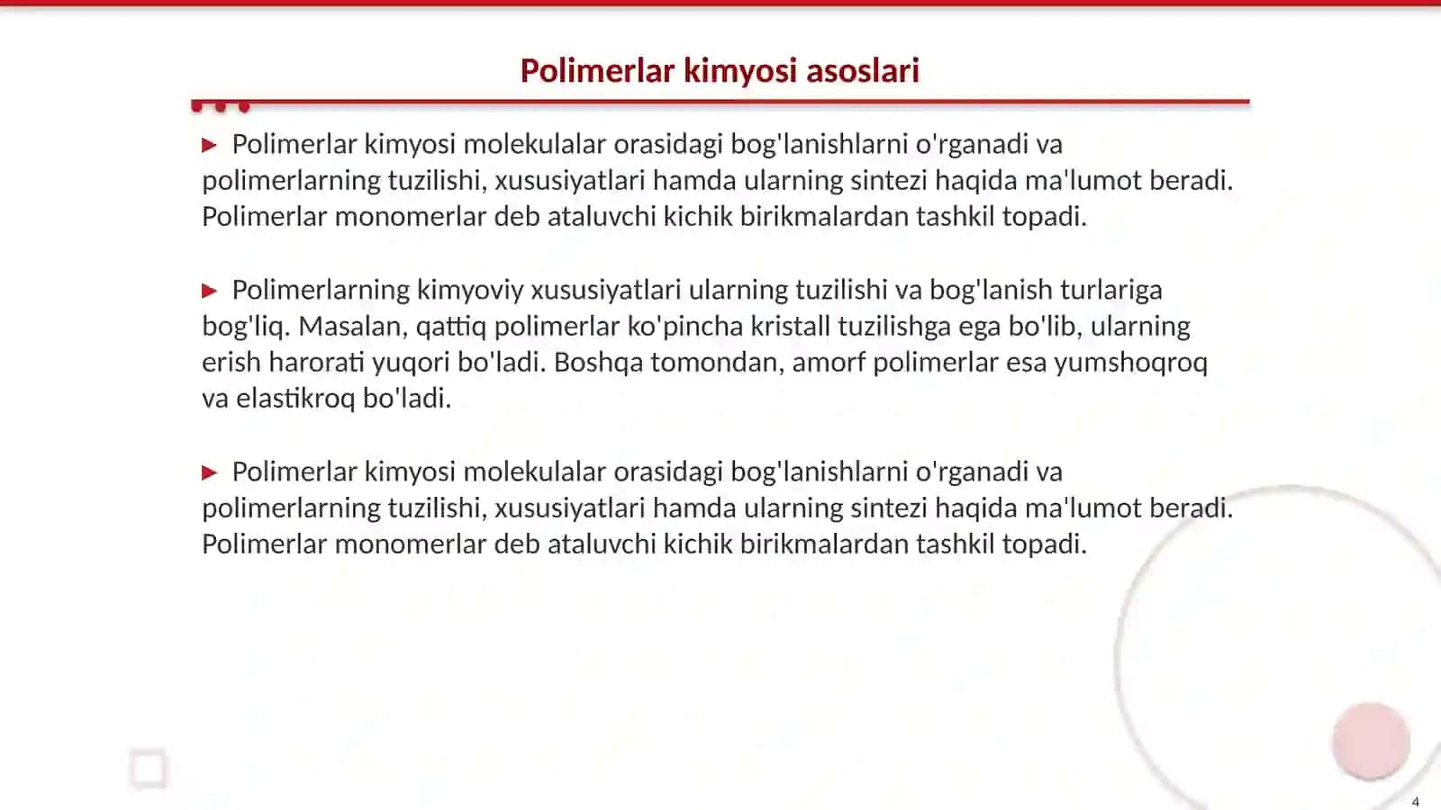 Polimerlar va ularning o'ziga xos xususiyatlari 4