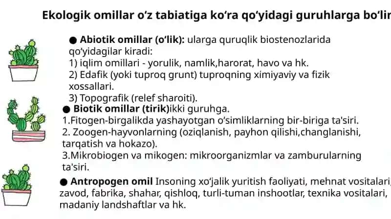 Turli ekologik omillarning tirik organizmlarga  ta’sir etish mexanizmlari 4