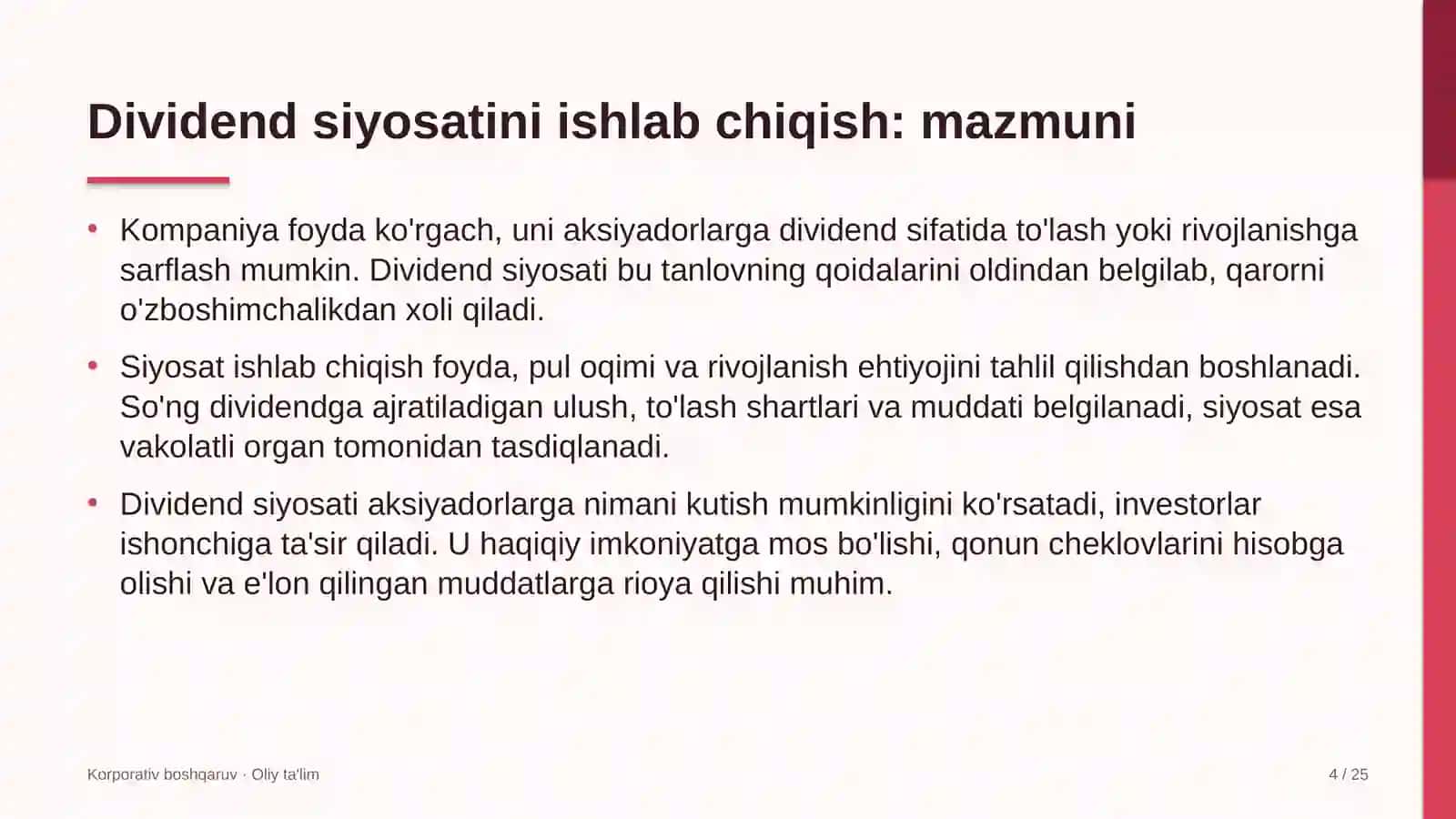 Ekskursiya byurolarida dividend siyosatini ishlab chiqish 4