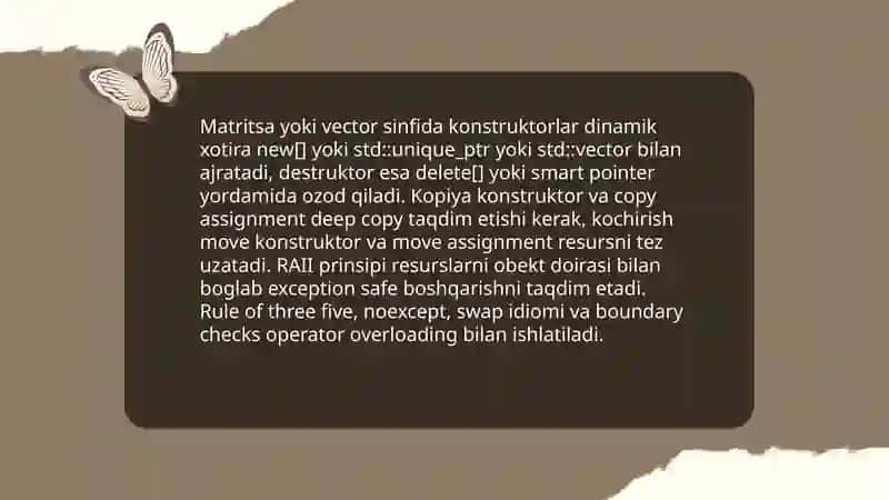 Kengaytirilgan operator, overloading orqali matematik vector yoki matritsa sinfini yaratish 4