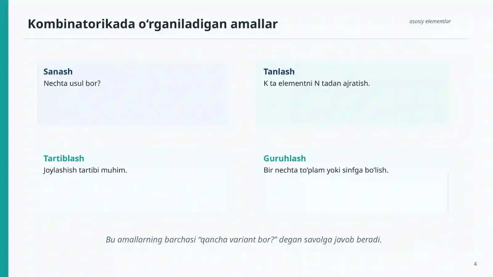 KOMBINATORIKANING ASOSIY ELEMENTLARI 4