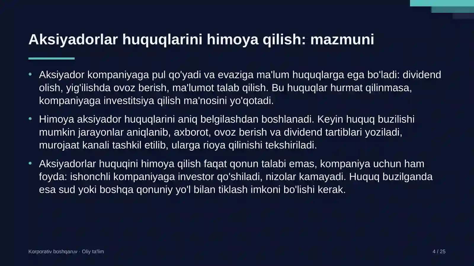 Alkogolsiz ichimliklar ishlab chiqarishda aksiyadorlar huquqlarini himoya qilish 4