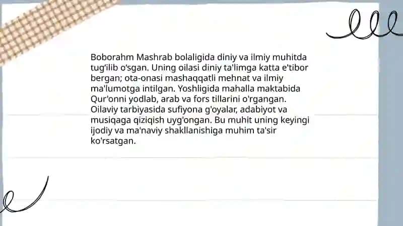 Boborahm Mashrab hayoti va ijodi 4