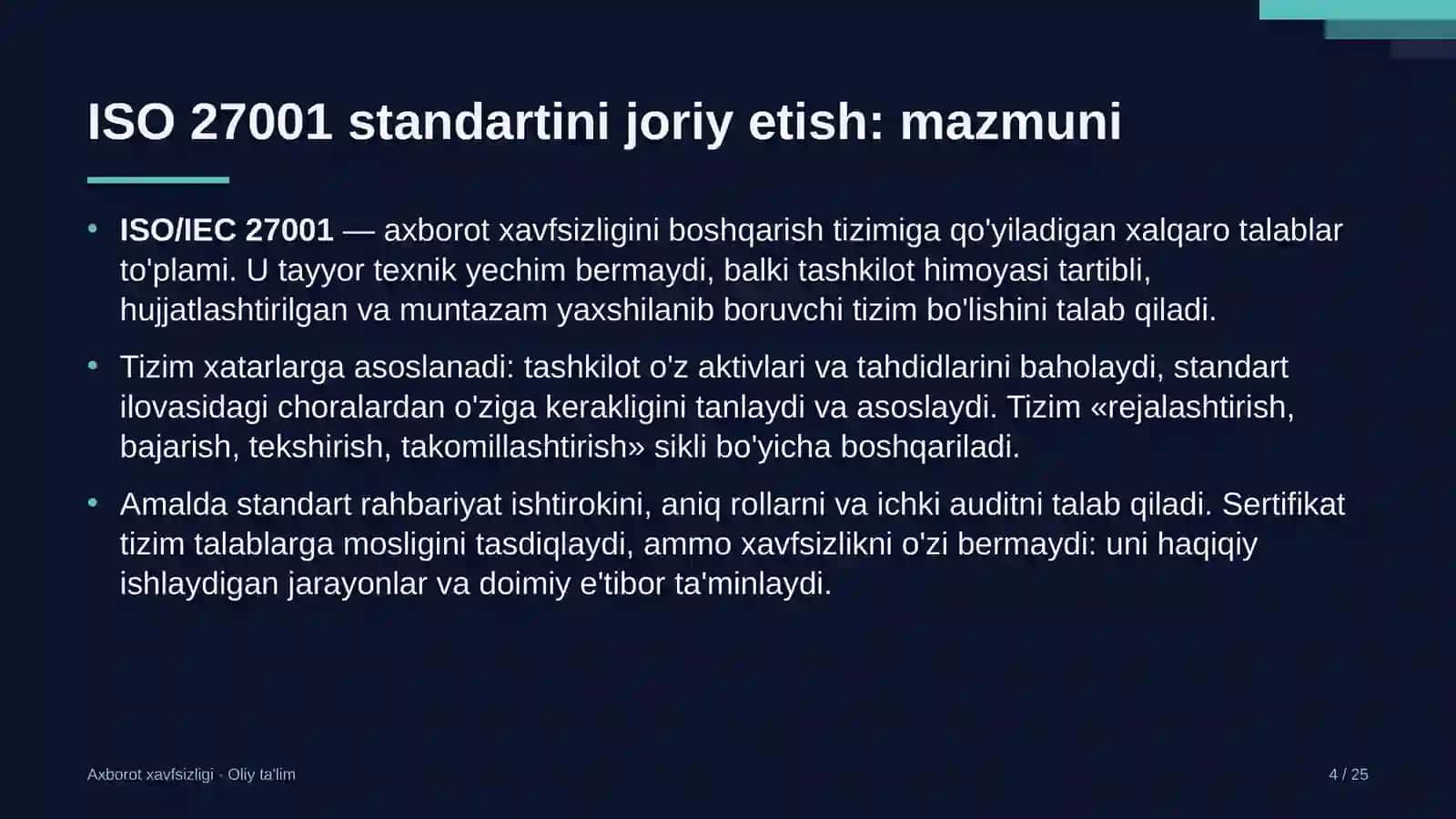 chegara oldi savdosida iso 27001 standartini joriy etish 2874 4