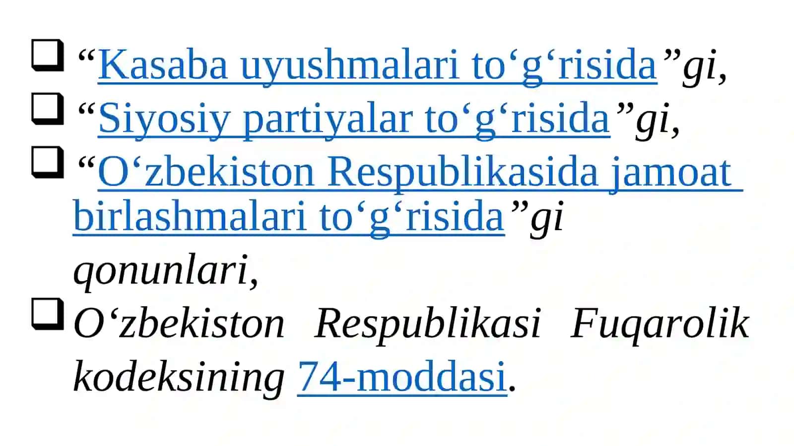 O‘zbekistonda jamoat birlashmalari faoliyatining konstitutsiyaviy asoslari 4