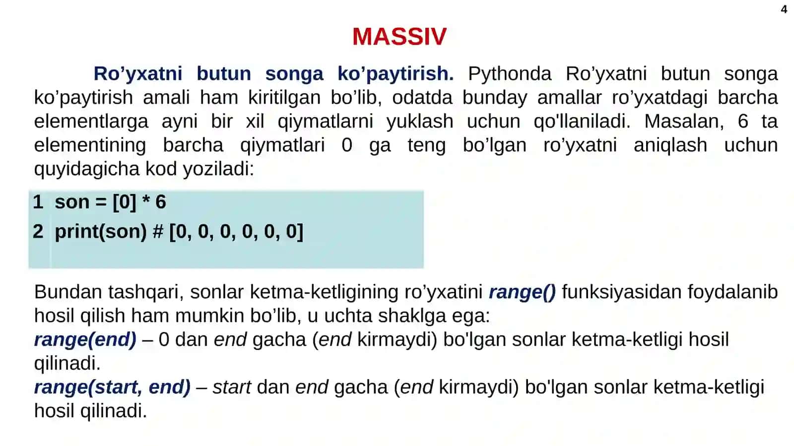 MASSIV TUSHUNCHASI 4