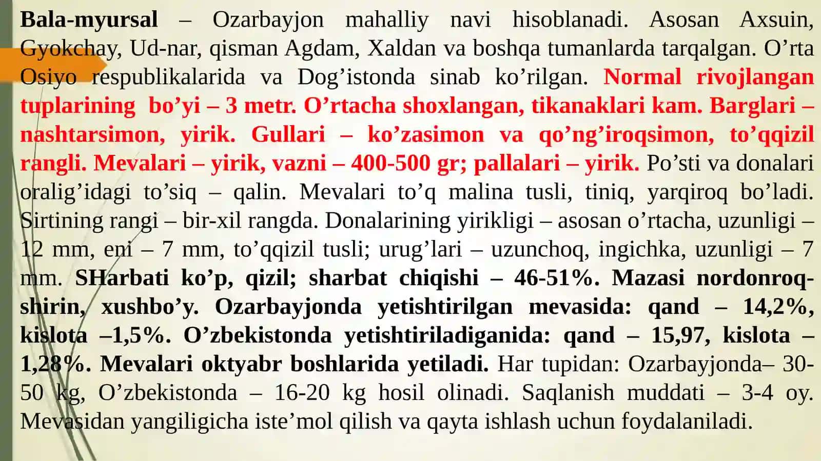 Anorning maxalliy navlarining tavsifi 4