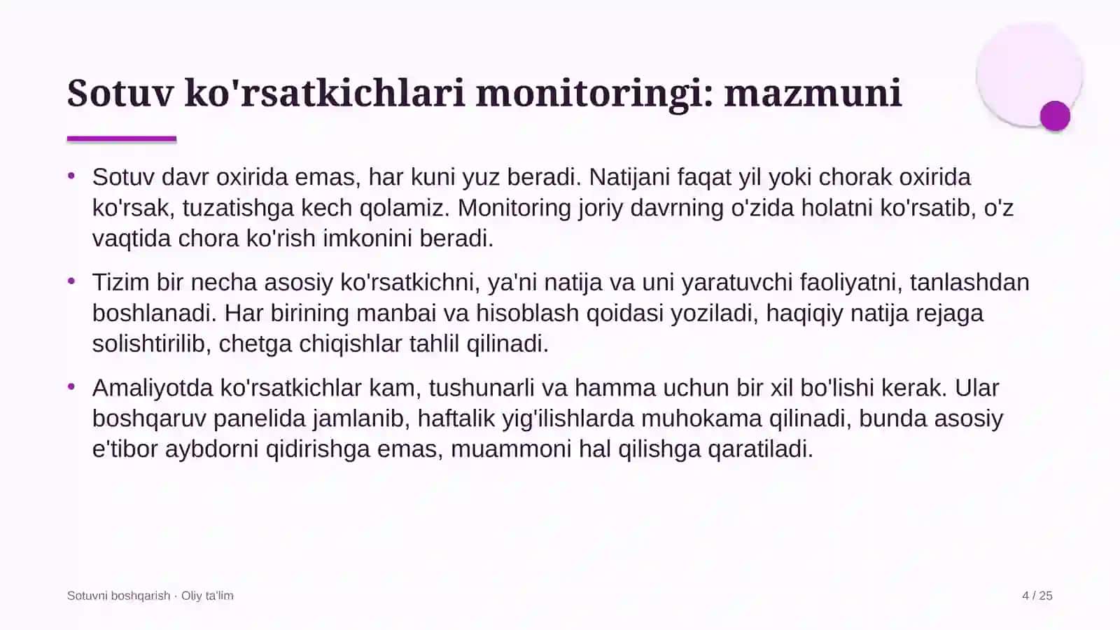 Sotuvni boshqarish · Oliy ta'lim 4