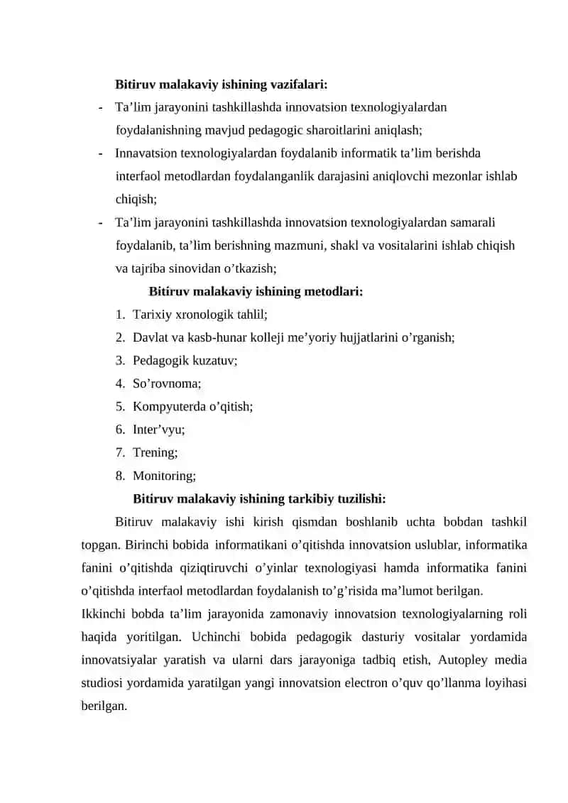 Informatika fanini o’qitishda innovatsion uslublarni ishlab chiqish va ularni dars jarayoniga tadbiq etish 4