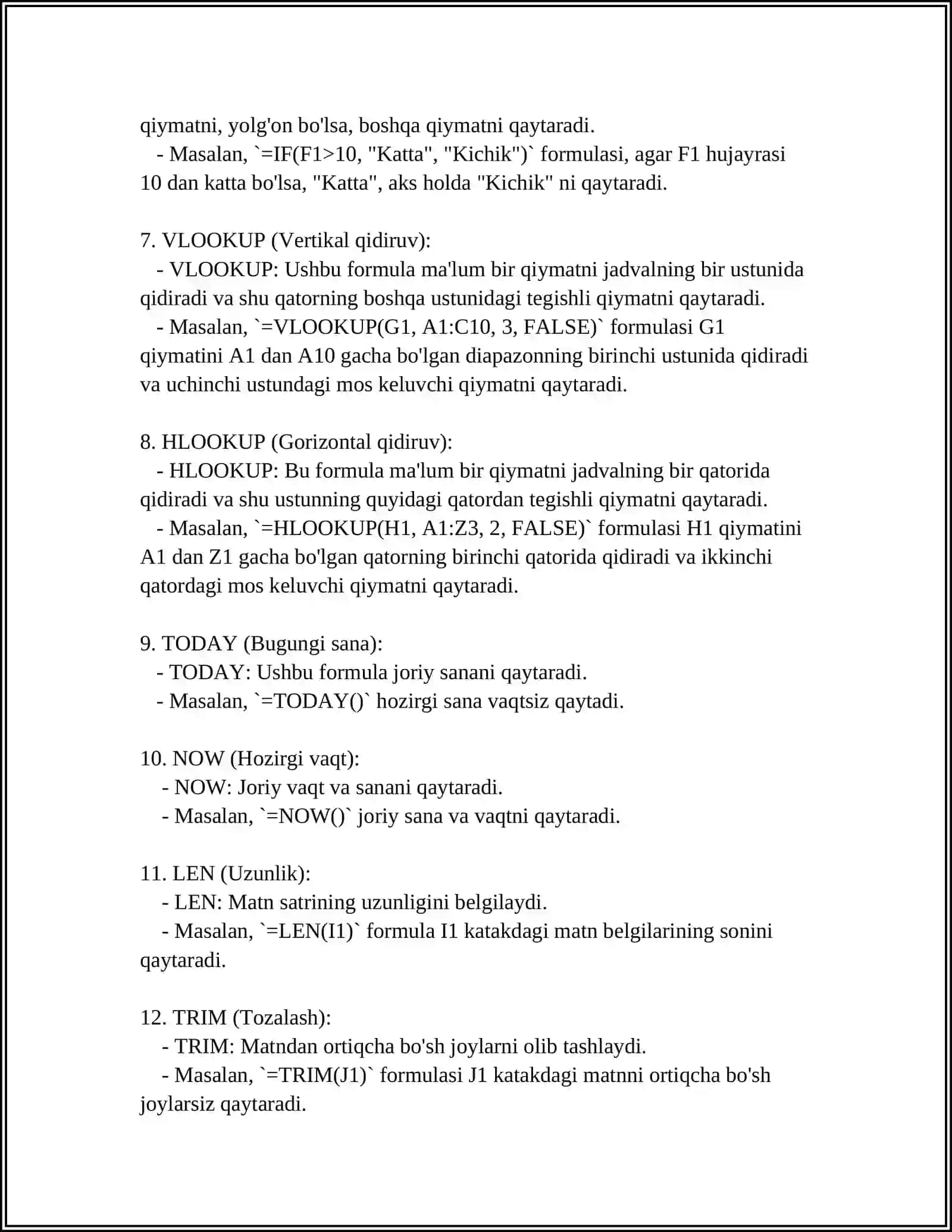 MICROSOFT EXCEL IMKONIYATLARI 4