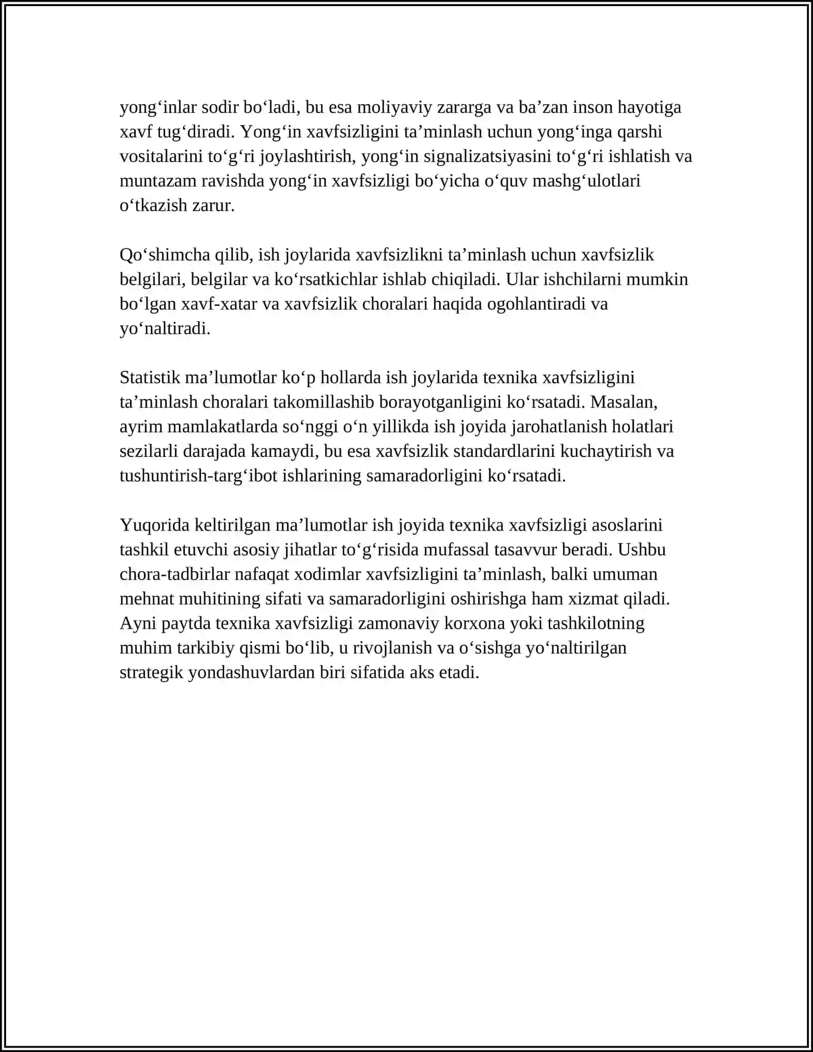 ISH JOYIDA TEXNIKA XAVFSIZLIGI MAVZUSIDA 15 BETLIK REFERAT 4