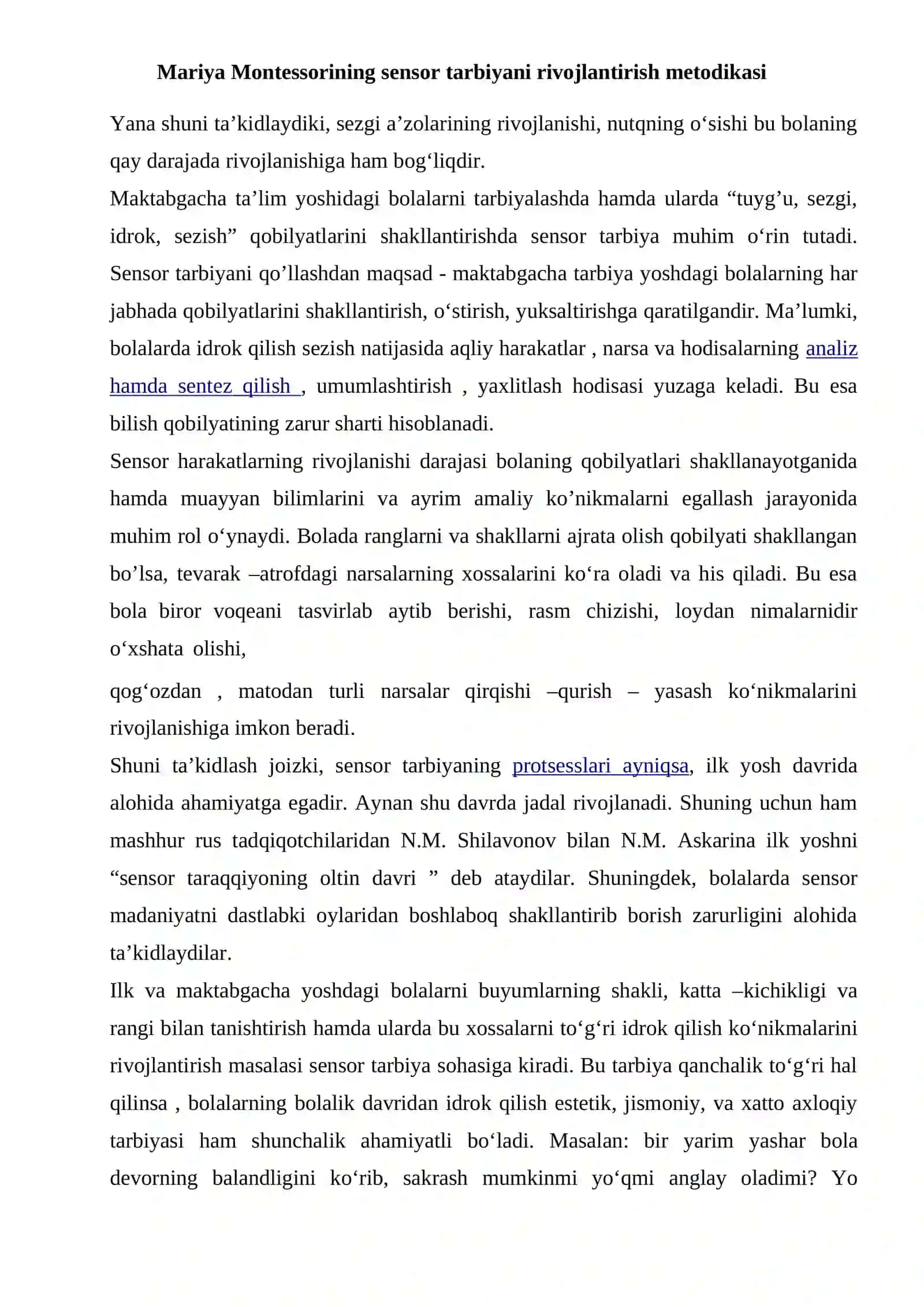 Sensor tarbiyaning tashkili 4
