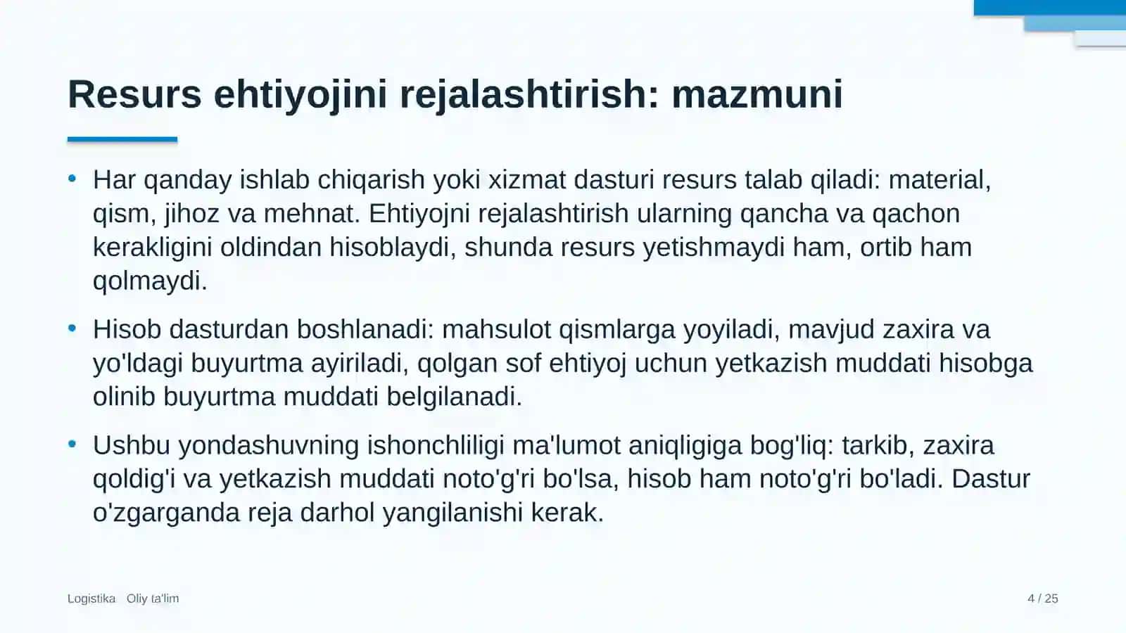 G'allachilikda resurslarga ehtiyojni rejalashtirish 4