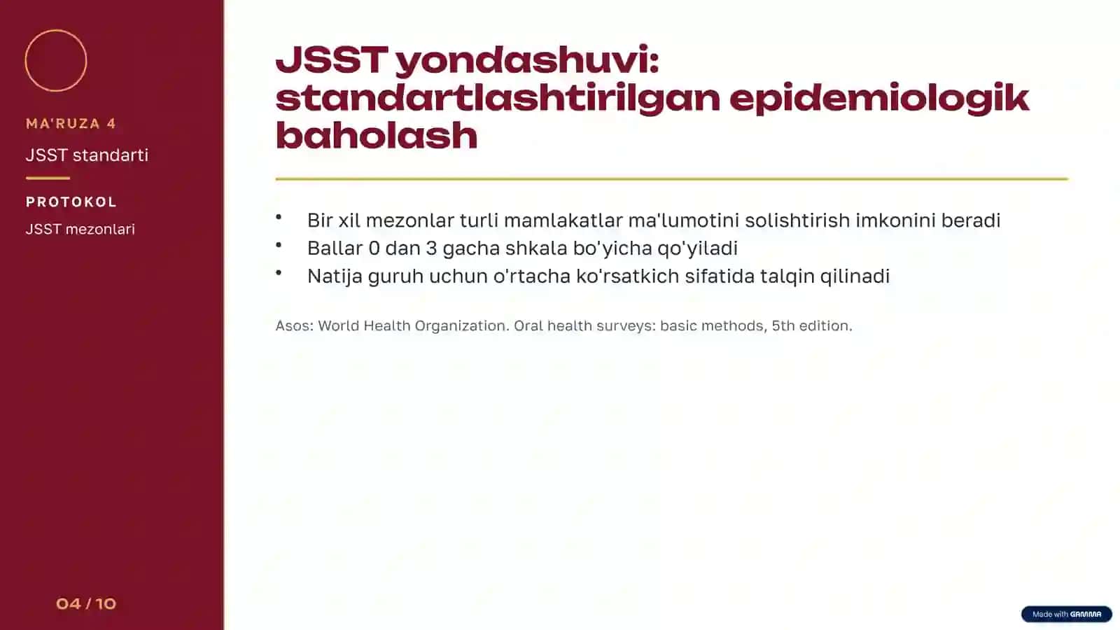 Og'iz bo'shlig'igigiyenasi indekslari 4