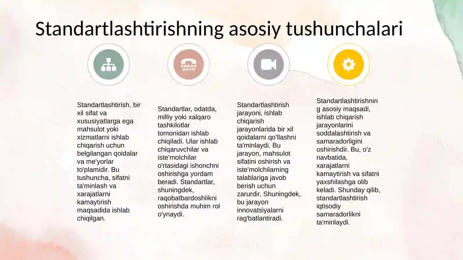 Standartlashtirish usullarini o'rganish 4