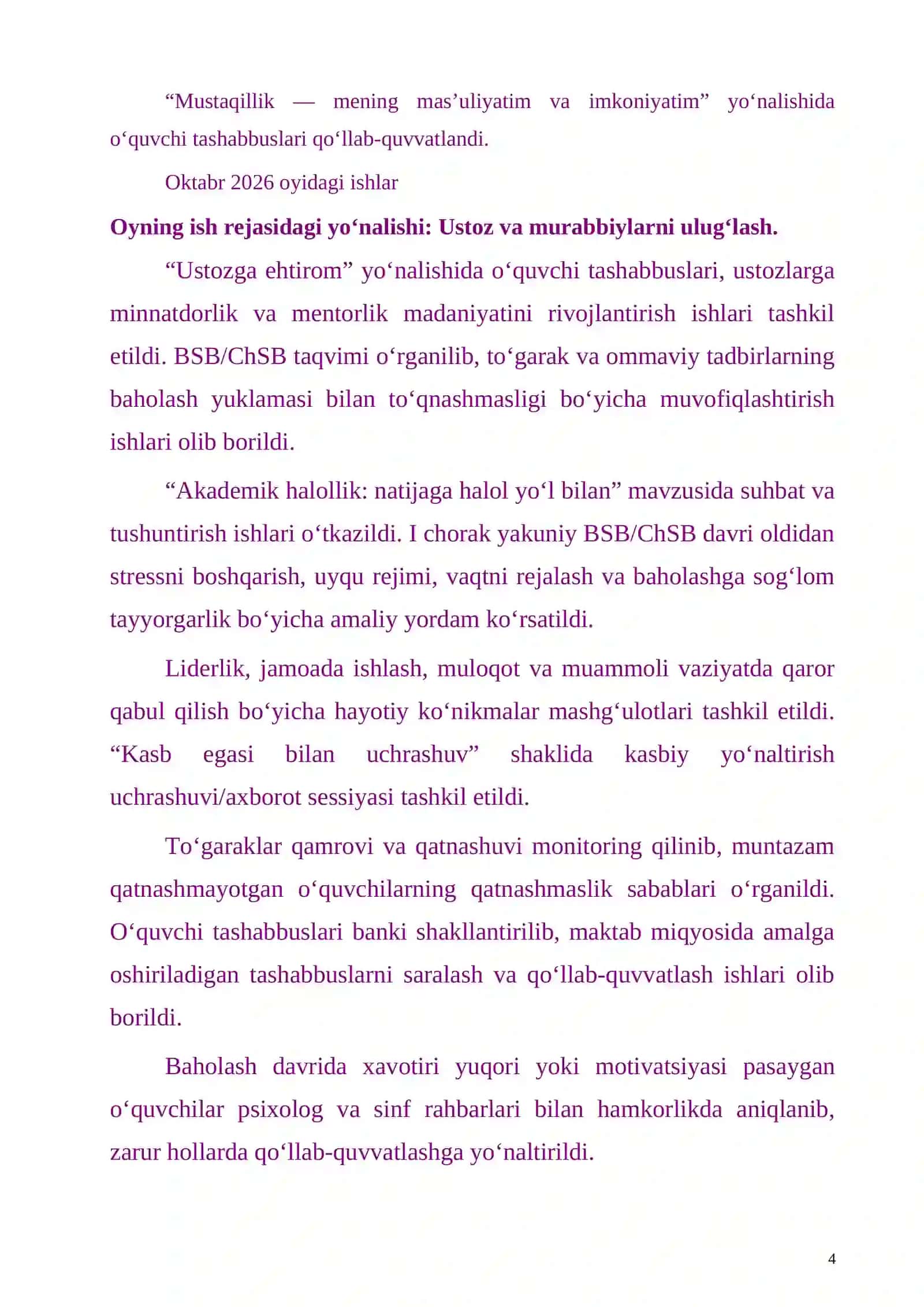 I CHORAKDA AMALGA OSHIRILGAN ASOSIY ISHLAR 4