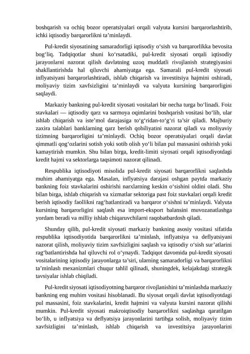 Pul kredit siyosati iqtisodiy barqarorlikni ta'minlashda markaziy bankning asosiy vositasi haqida 4