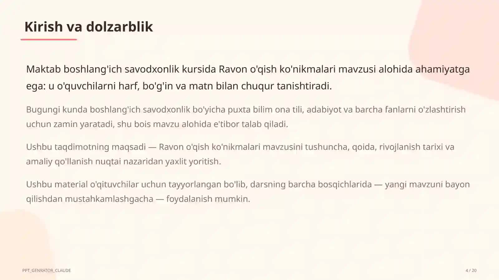 Ravon o'qish ko'nikmalari (1-sinf) 4