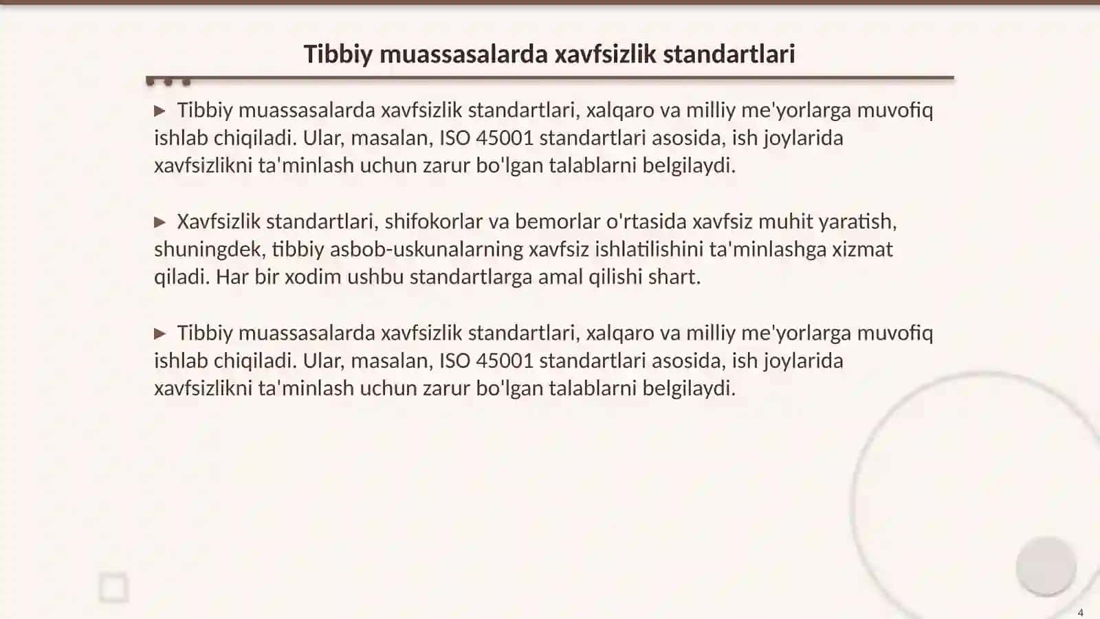 Tibbiy mussasalarda mexnat muhofazasi va texnika xavfsizligi 4
