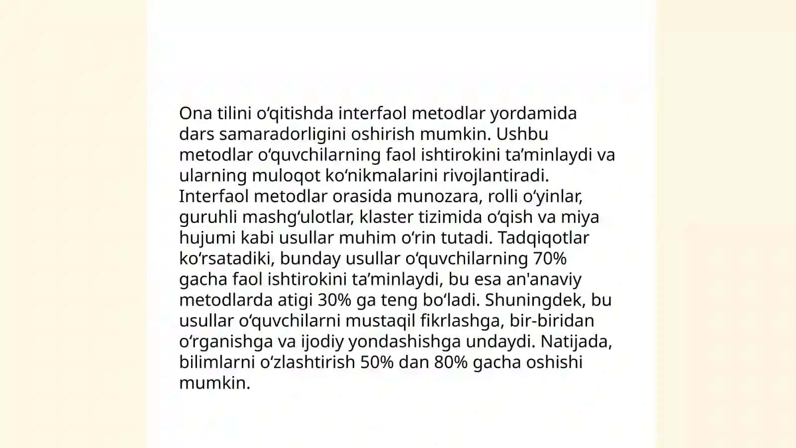 Ona tili o'qitish metodikasi fanida amaliy mashg'ulotlarga tayyorgarlik ko'rish 4