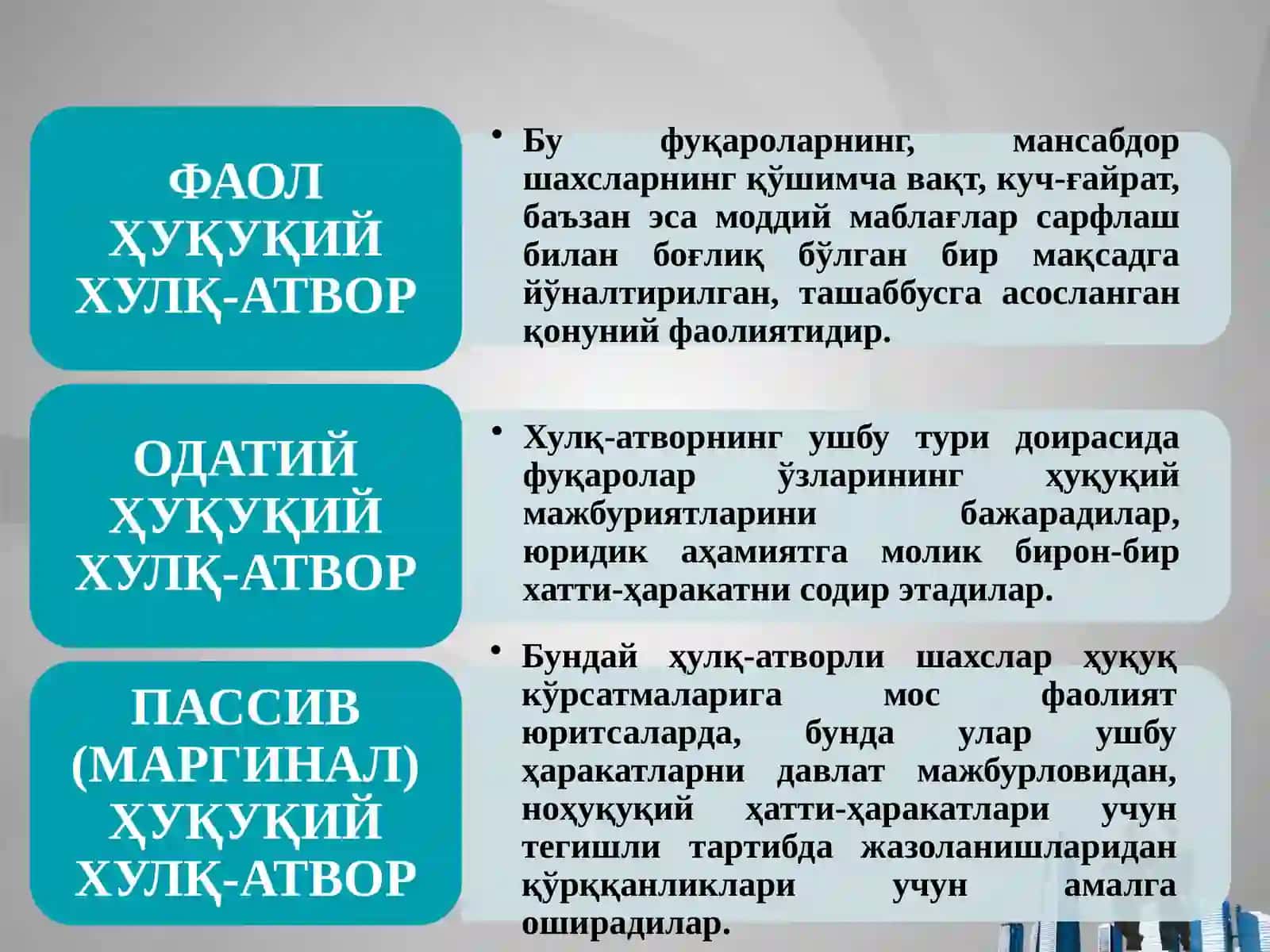 Ҳуқуқий Ҳулқ-Атвор 4