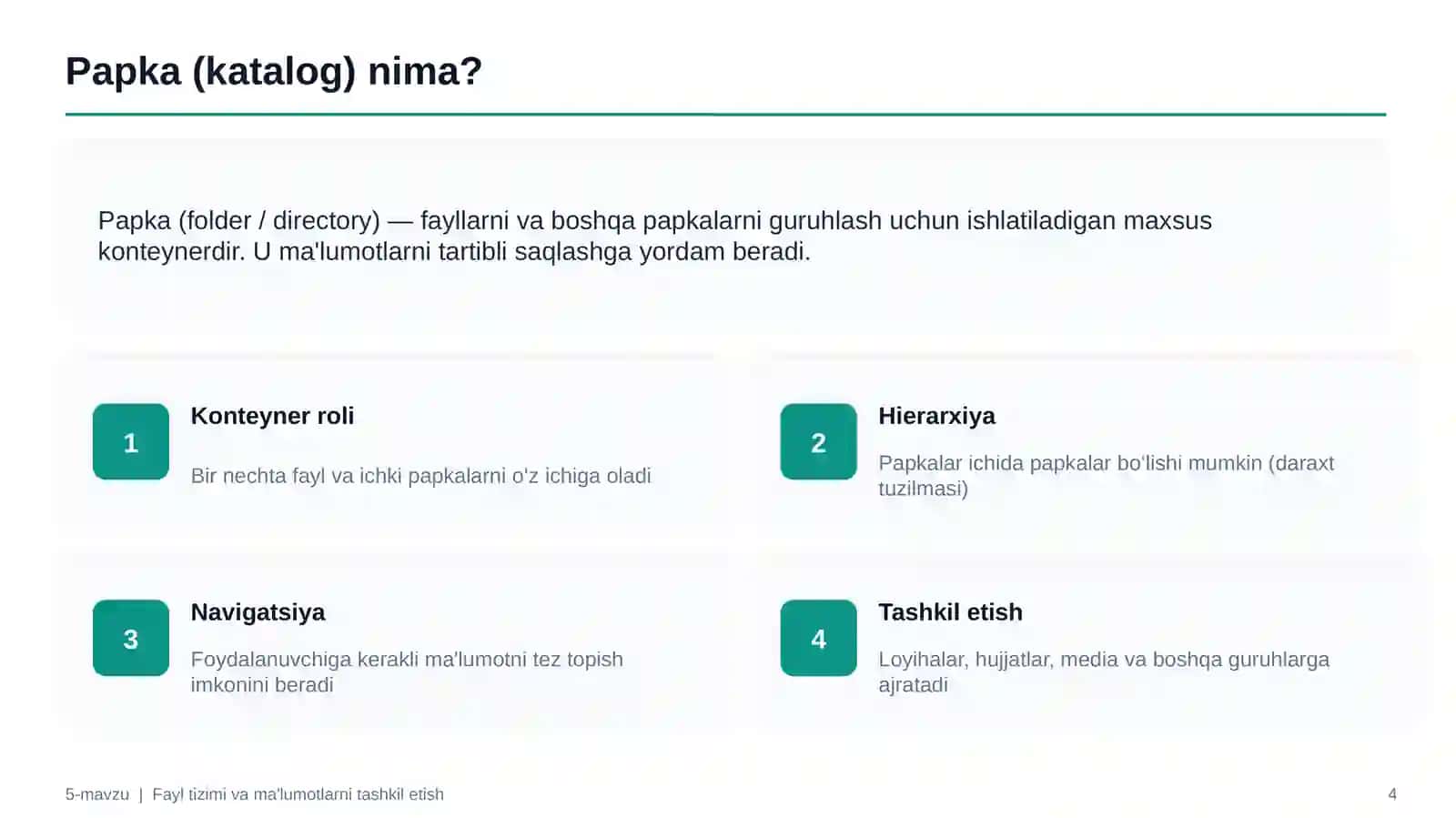 Fayl tizimi va ma'lumotlarni tashkil etish 4
