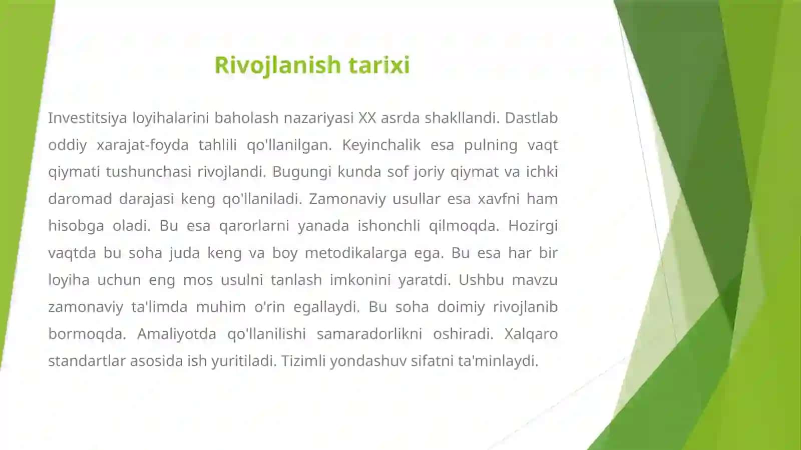 Investitsiya loyihalarini baholash usullari 4